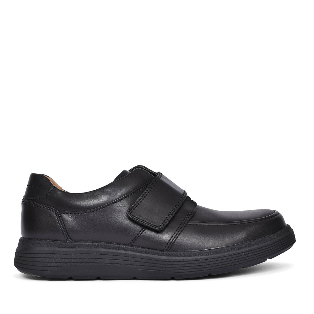 Mens Un Abode Strap Black Leather H-fit Shoe In Black Leather