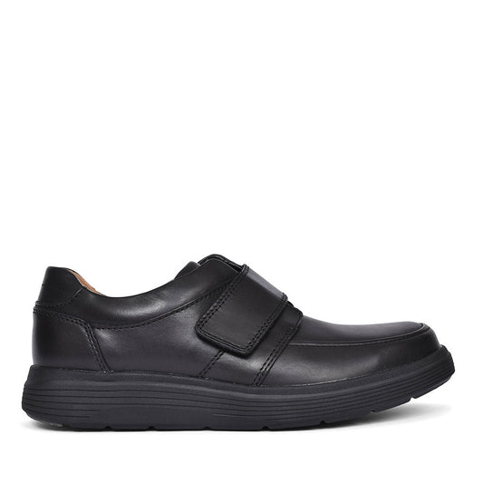 Mens Un Abode Strap Black Leather H-fit Shoe In Black Leather