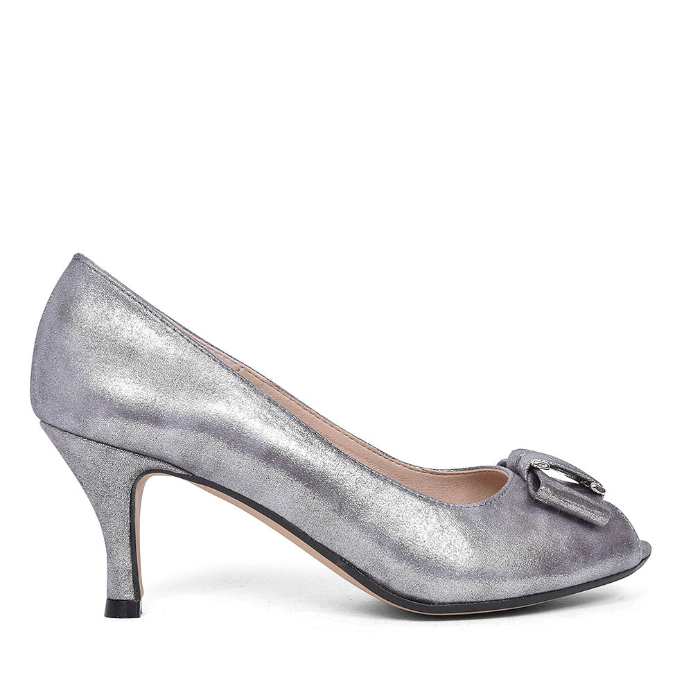 Peep Toe Court Shoe For Ladies In Pewter