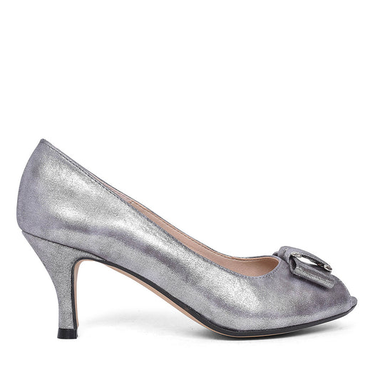 Peep Toe Court Shoe For Ladies In Pewter