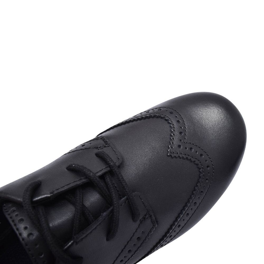 Scala Lace Black Leather Laced Shoe For Girls In Kids E Fit