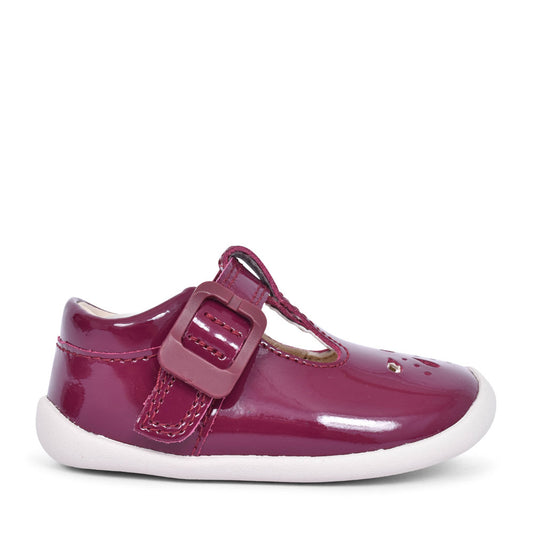 Roamer Star Plum Patent T-bar Shoe For Girls In Kids G Fit