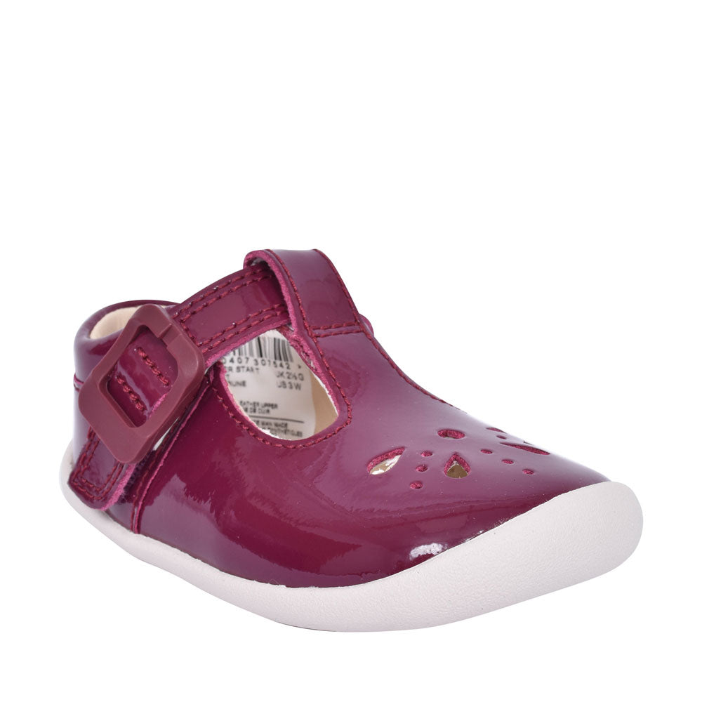 Roamer Star Plum Patent T-bar Shoe For Girls In Kids G Fit