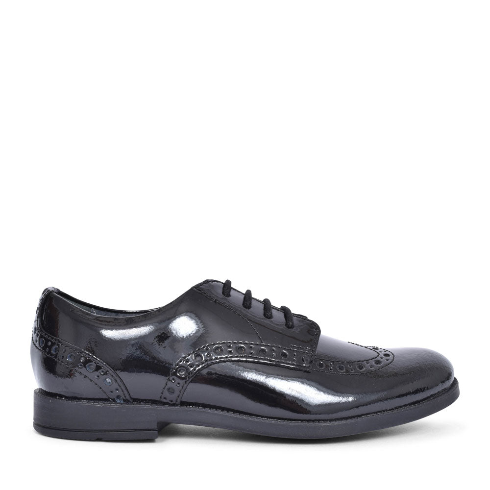 Brogue Pri Black Patent Laced Shoe For Girls In Kids F Fit