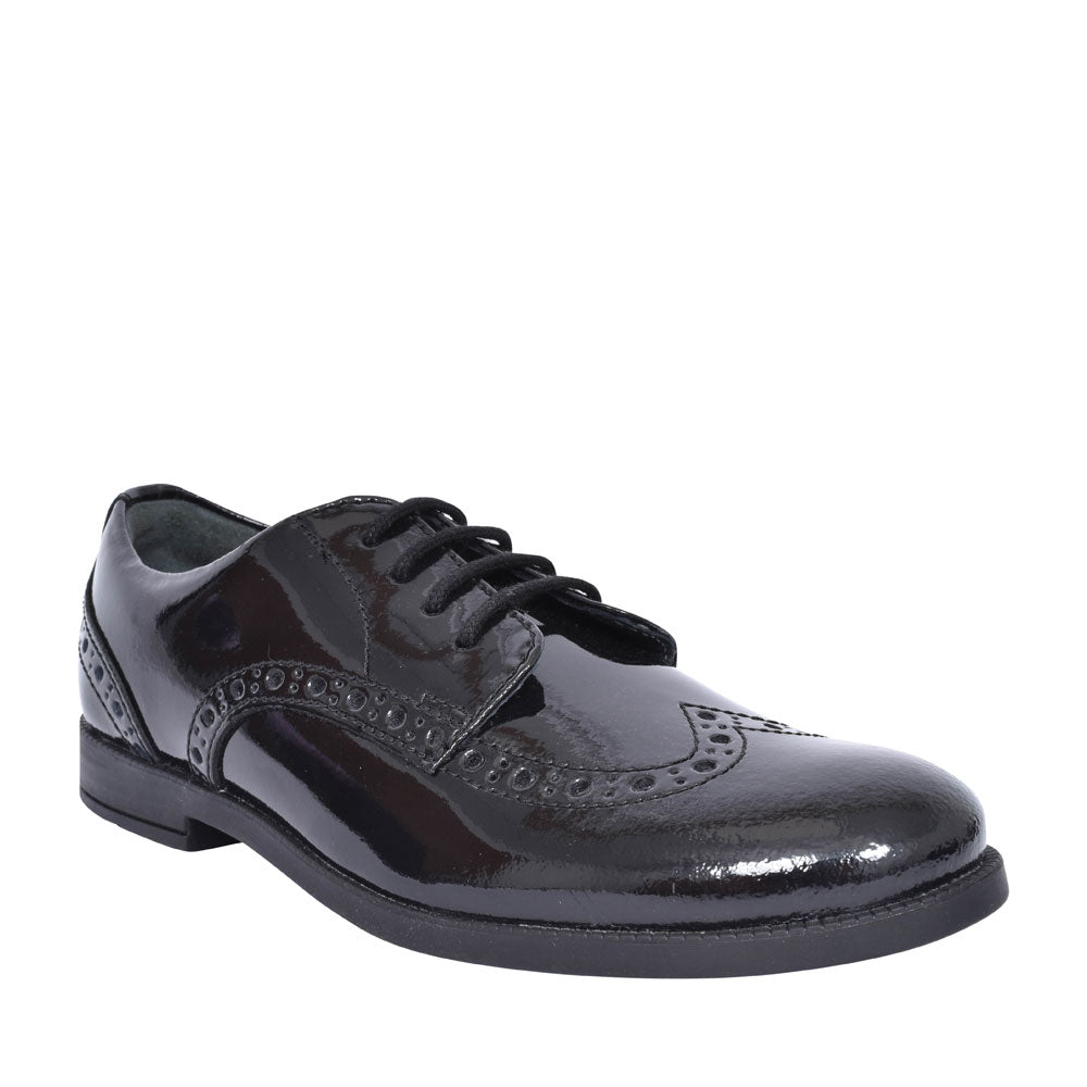 Brogue Pri Black Patent Laced Shoe For Girls In Kids F Fit