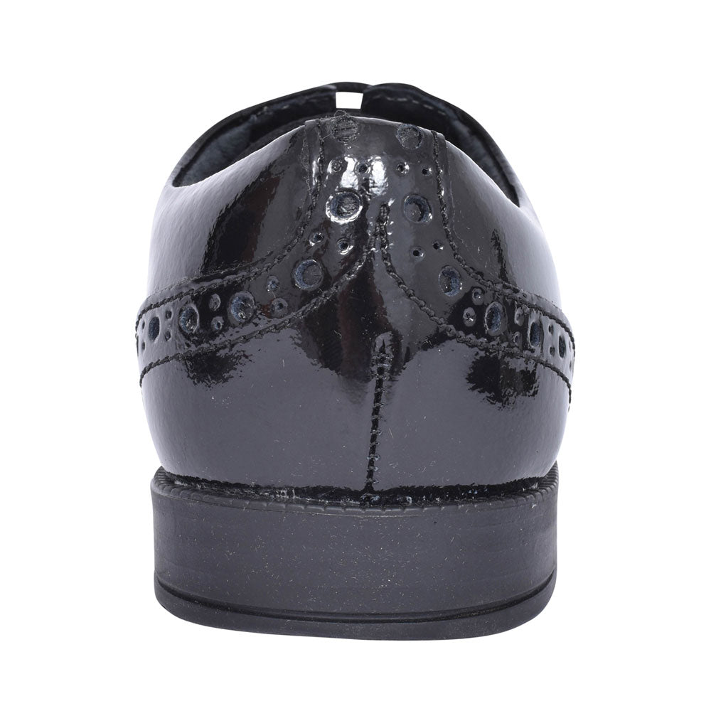 Brogue Pri Black Patent Laced Shoe For Girls In Kids F Fit