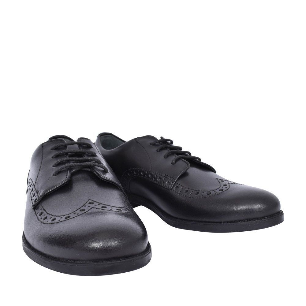 Brogue Pri Black Leather Laced Shoe For Girls In Kids F Fit
