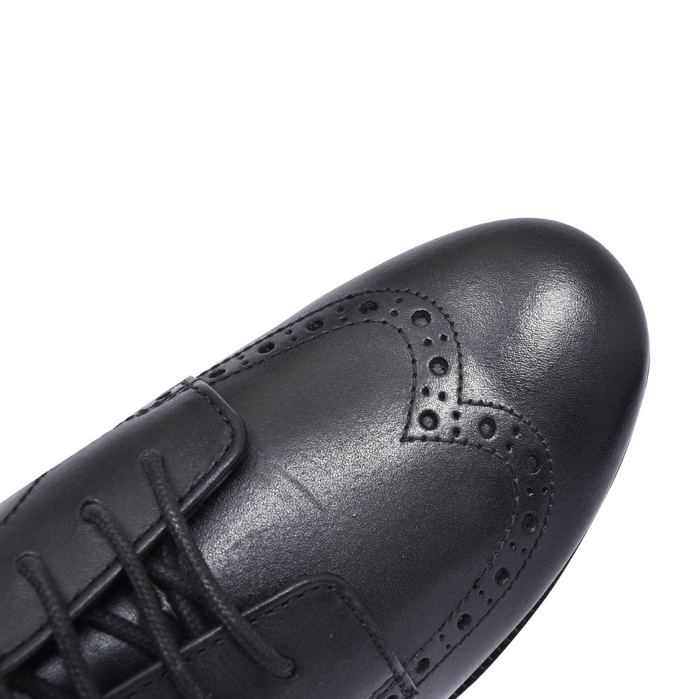 Brogue Pri Black Leather Laced Shoe For Girls In Kids F Fit