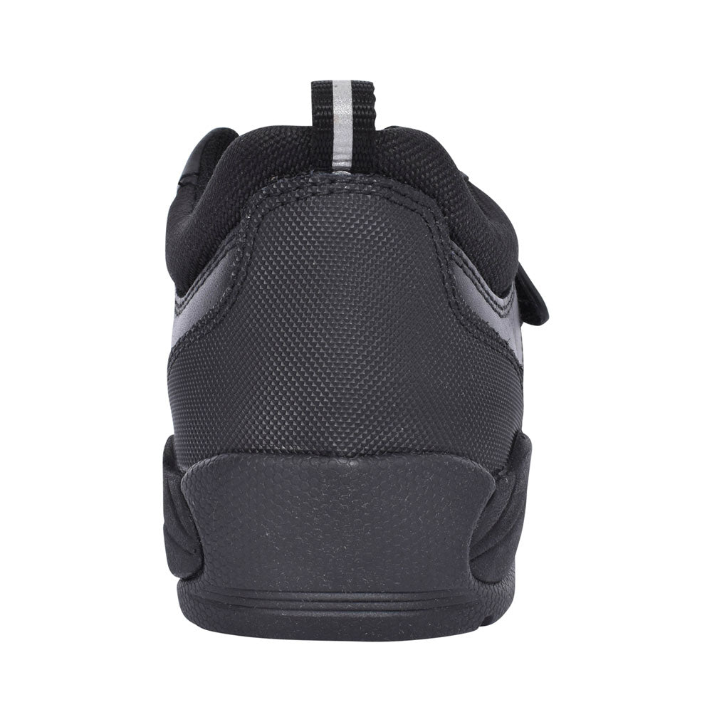 Strike Black Leather Velcro Shoe For Boys In Kids E Fit
