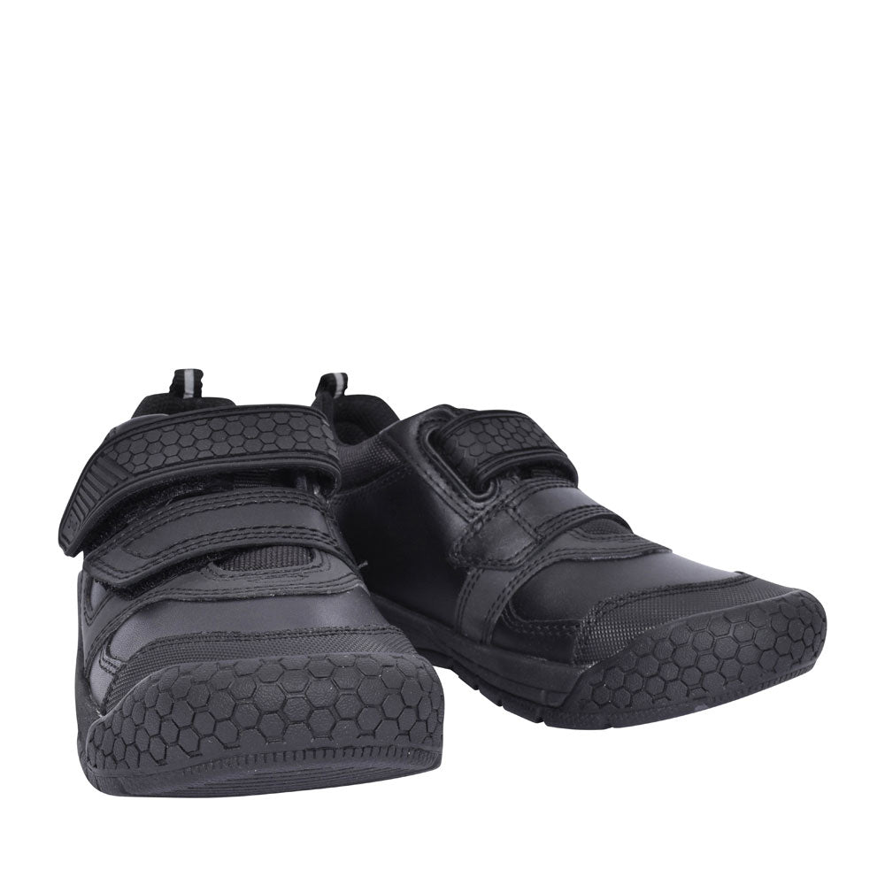 Strike Black Leather Velcro Shoe For Boys In Kids F Fit
