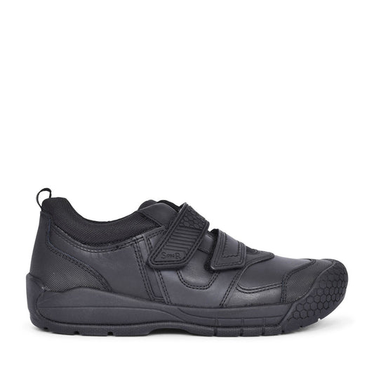 Strike Black Leather Velcro Shoe For Boys In Kids E Fit