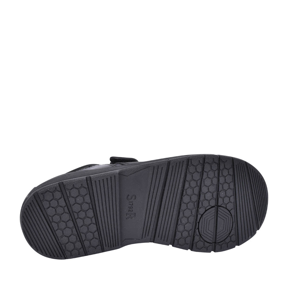 Strike Black Leather Velcro Shoe For Boys In Kids E Fit