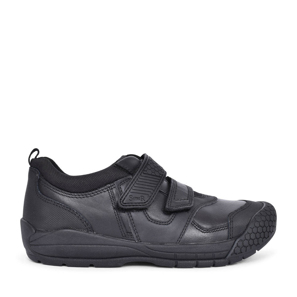Strike Black Leather Velcro Shoe For Boys In Kids G Fit