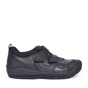 Strike Black Leather Velcro Shoe For Boys In Kids G Fit