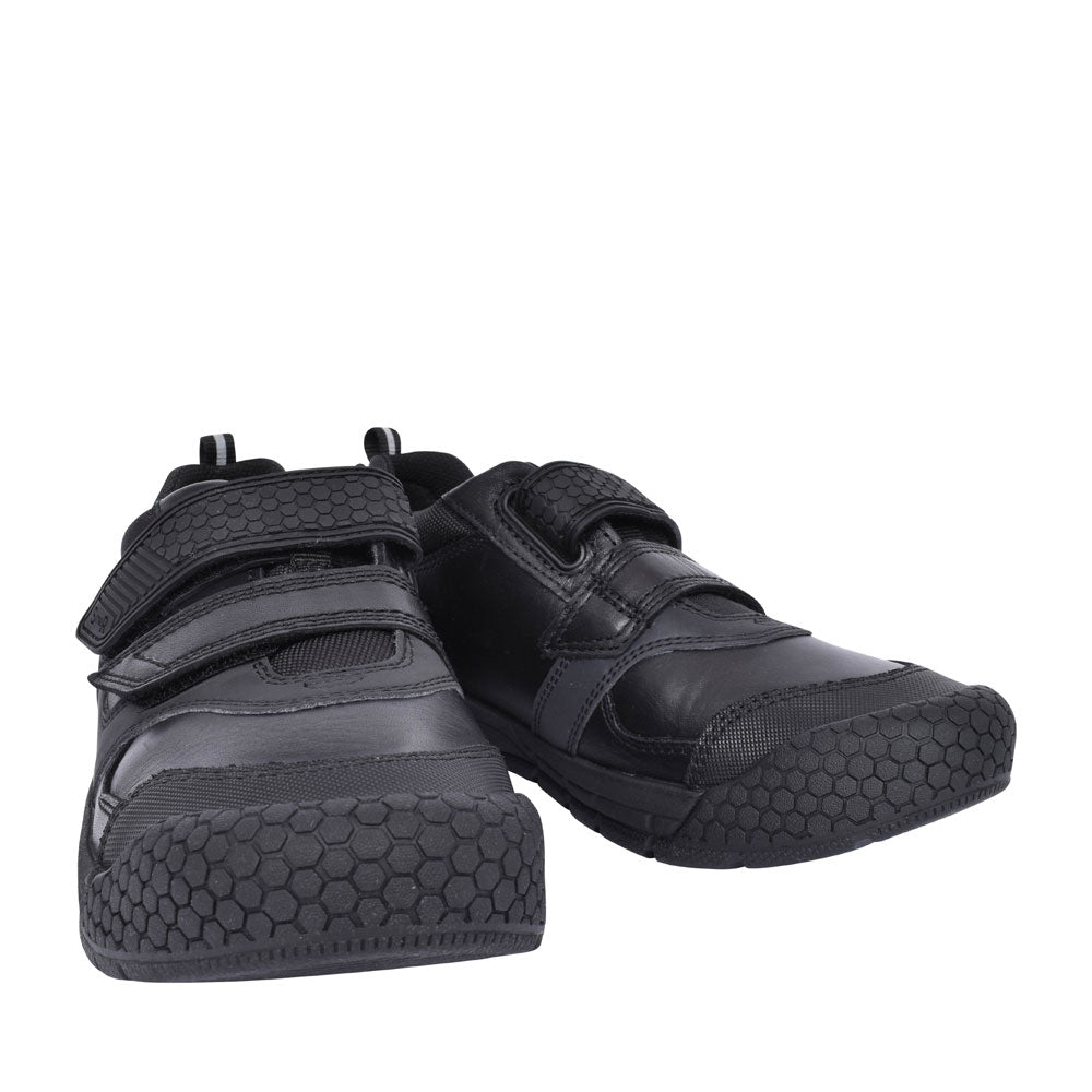 Strike Black Leather Velcro Shoe For Boys In Kids G Fit