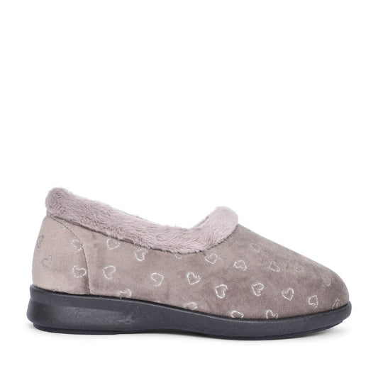 Dudley Extra Wide 2v Slipper For Ladies In Taupe