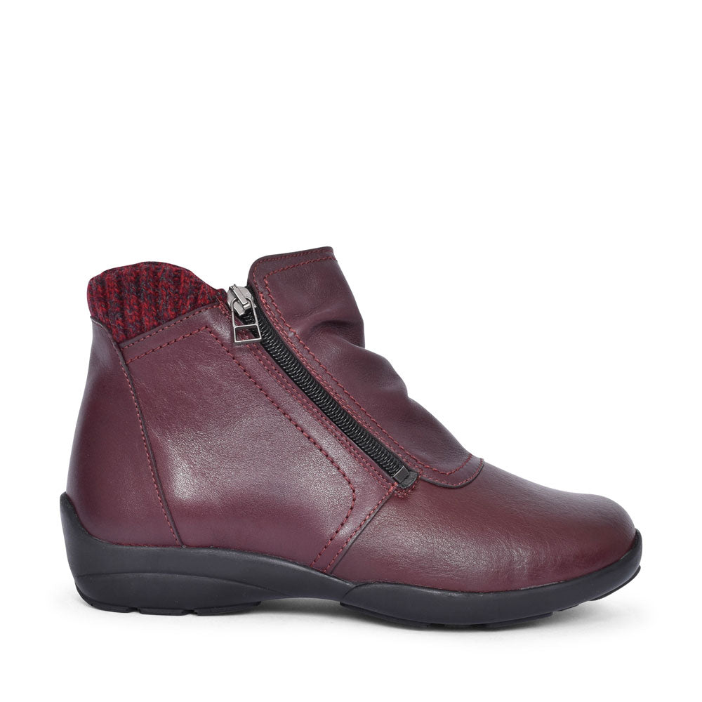 Stoke Extra Wide 2v Ankle Boot For Ladies In Burgandy