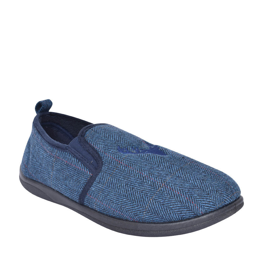 Mens Huntsman Wide Fit Slipper  In Navy