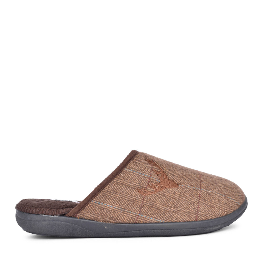 Mens Stag 490 Wide Fit Mule Slipper In Brown
