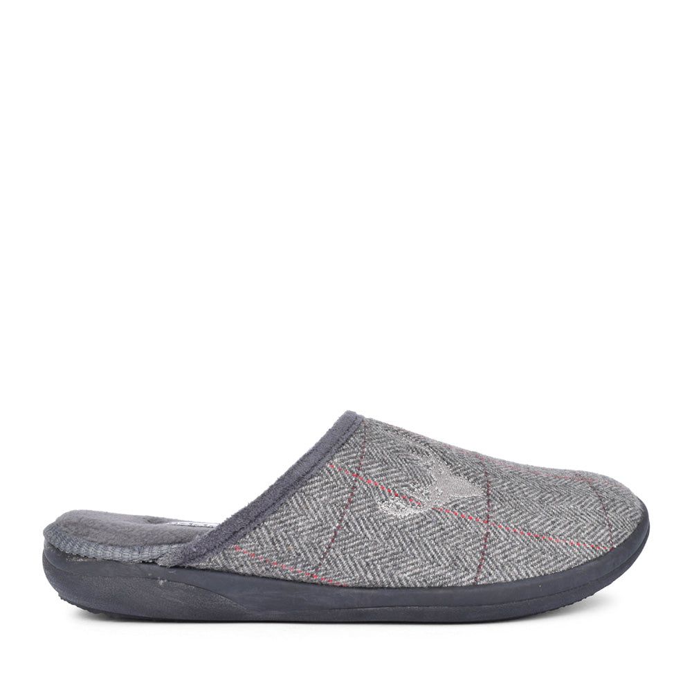 Mens Stag 490 Wide Fit Mule Slipper In Grey