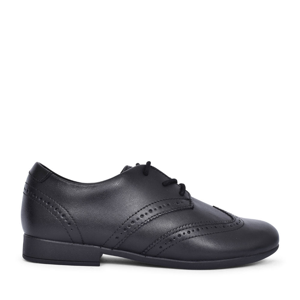 Scala Lace Black Leather Laced Shoe For Girls In Kids G Fit