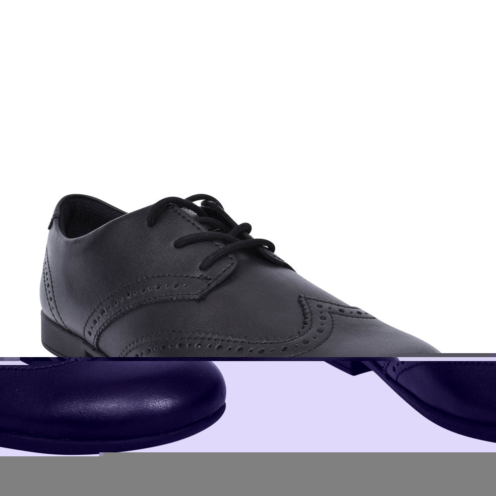 Scala Lace Black Leather Laced Shoe For Girls In Kids G Fit