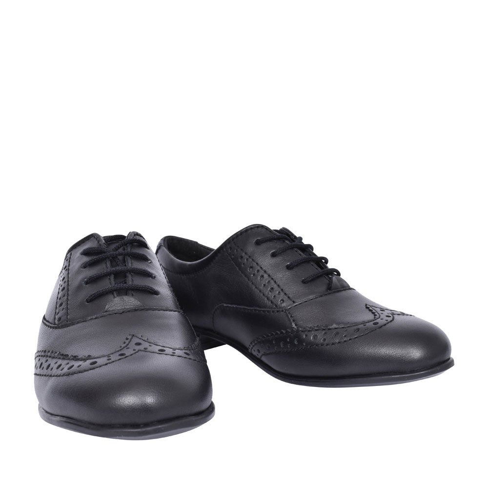Girls Pri Laced Brogue Shoe In Blk Leather