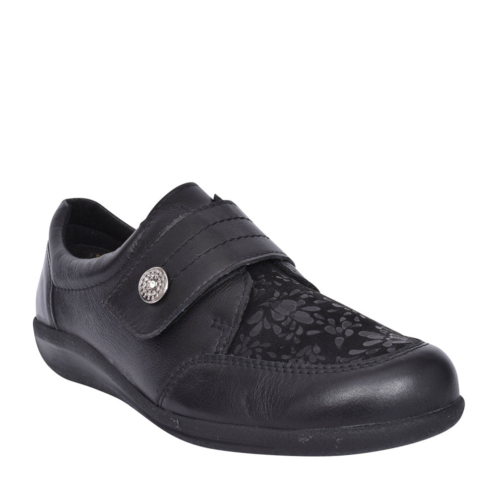 Ladies 68182d  Royston 2v Wide Fit Casual Velcro Shoe In Black