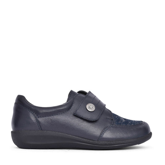 Ladies 68182d  Royston 2v Wide Fit Casual Velcro Shoe In Navy