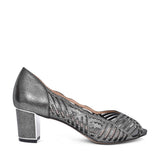 Ladies Uls165 Low Heel Diamante Peep Toe Court Shoe In Pewter