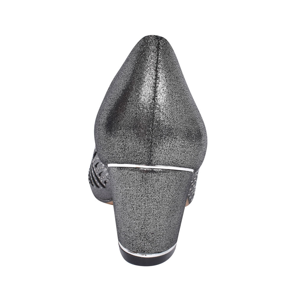 Ladies Uls165 Low Heel Diamante Peep Toe Court Shoe In Pewter