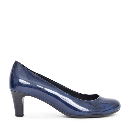 Ladies Piquet 400 Medium Heel Patent Court Shoe In Navy