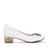 Ladies 5632 G-fit Low Heel Court Shoe  In White