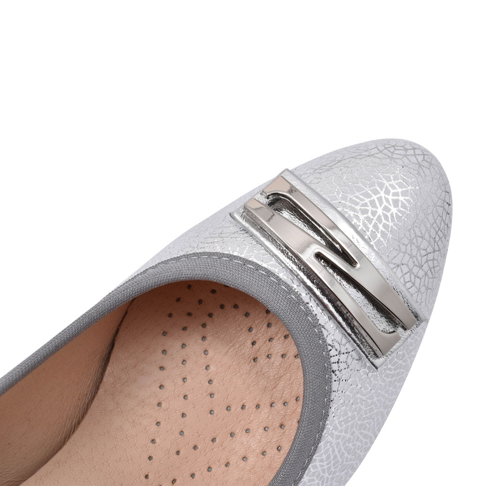 Ladies 5402 G-fit Medium Heel Court Shoe In Silver
