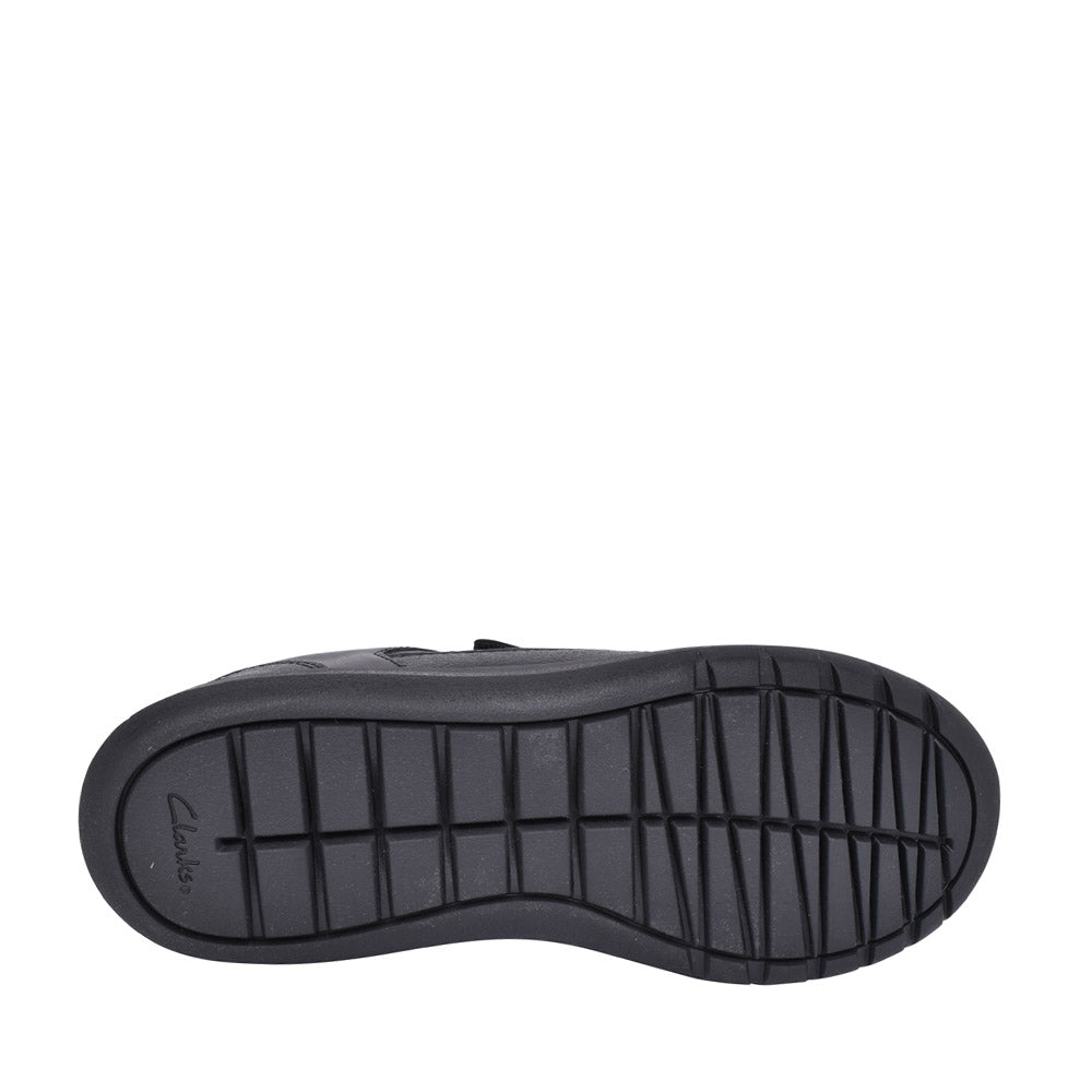 Boys Scape Flare Black Leather Velcro Shoe In Kids E Fit