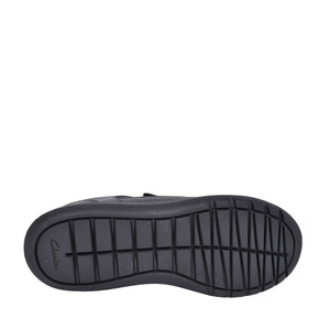 Boys Scape Flare Black Leather Velcro Shoe In Kids E Fit