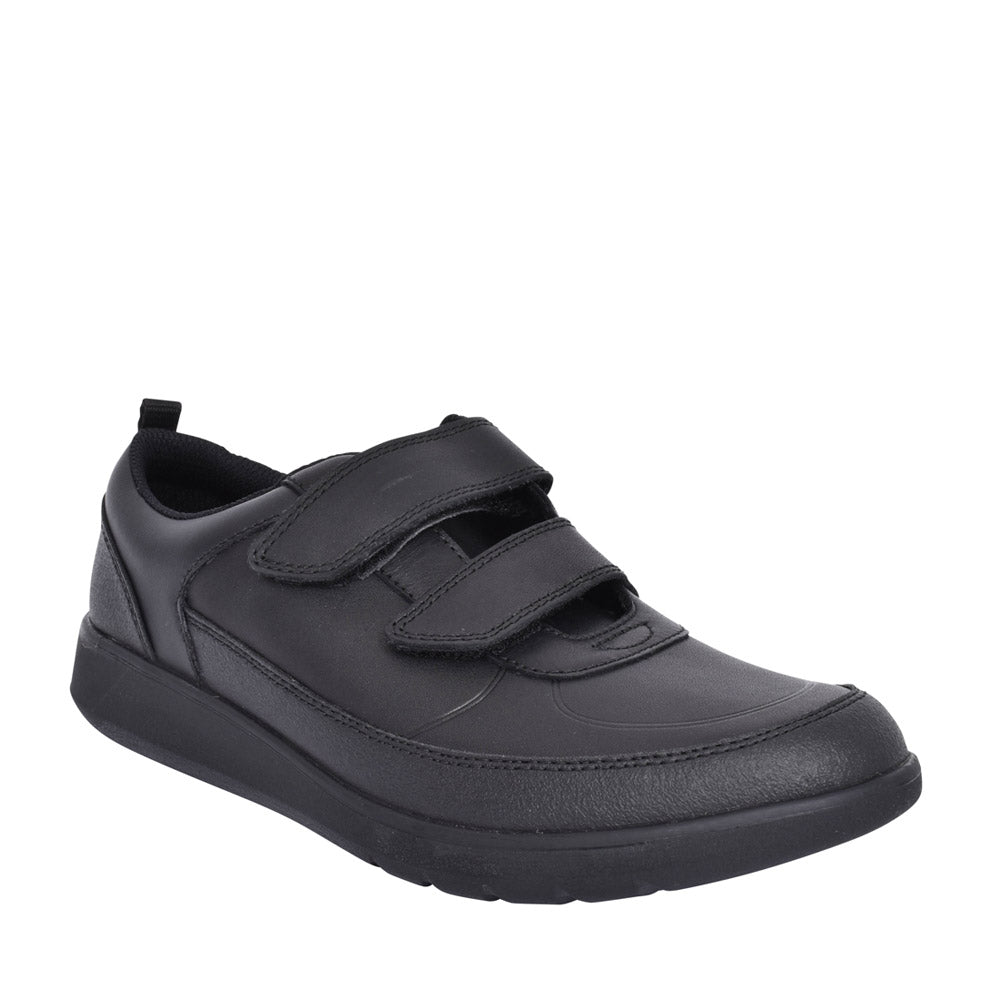 Boys Scape Flare Black Leather Velcro Shoe In Kids F Fit