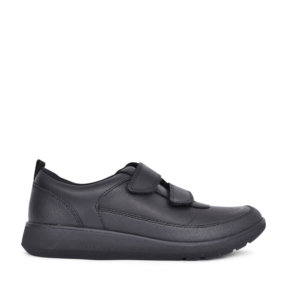 Boys Scape Flare Black Leather Velcro Shoe In Kids H Fit