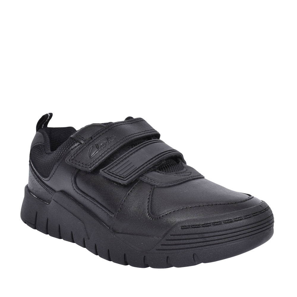 Boys Scooter Speed Black Leather Velcro Shoe In Kids F Fit