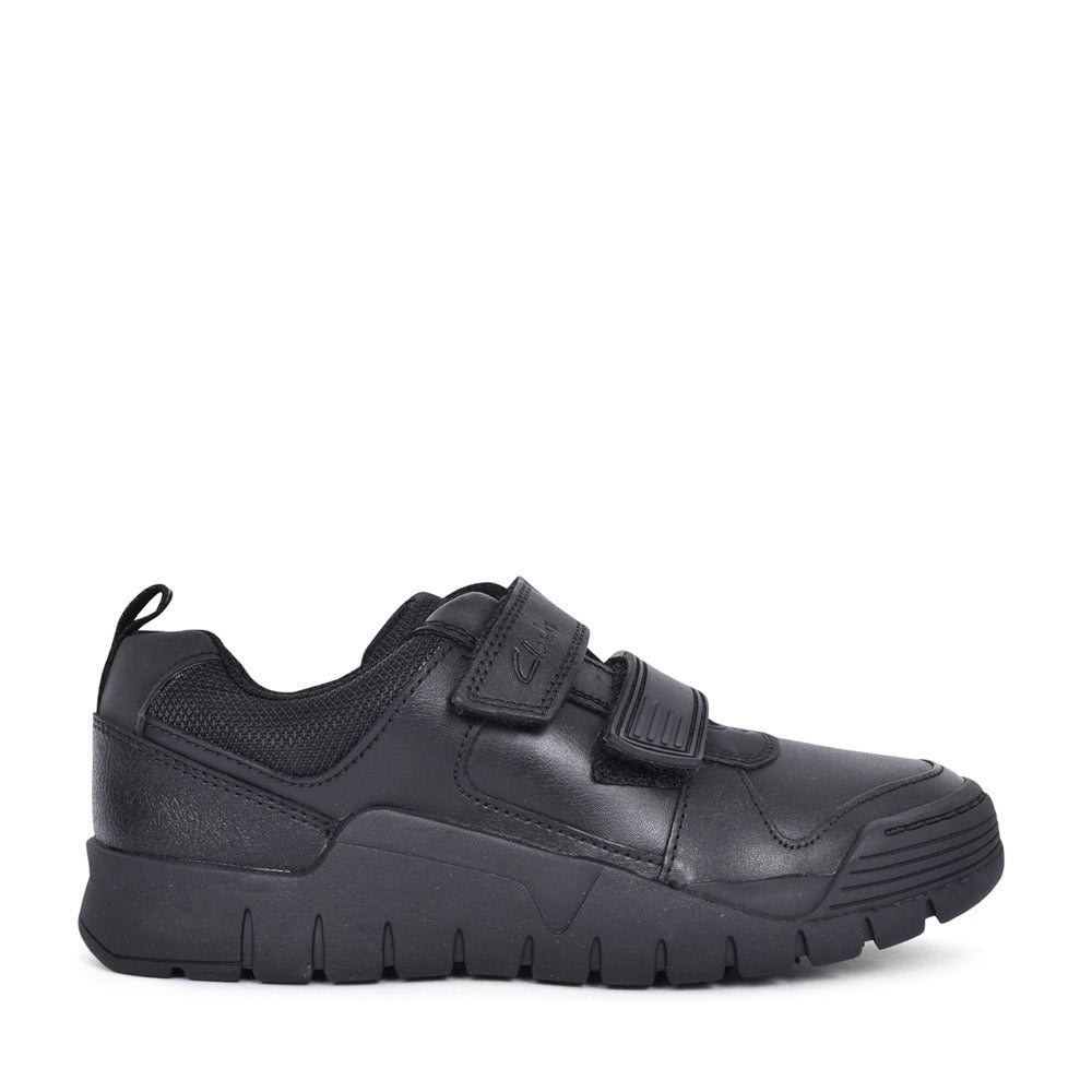 Boys Scooter Speed Black Leather Velcro Shoe In Kids G Fit
