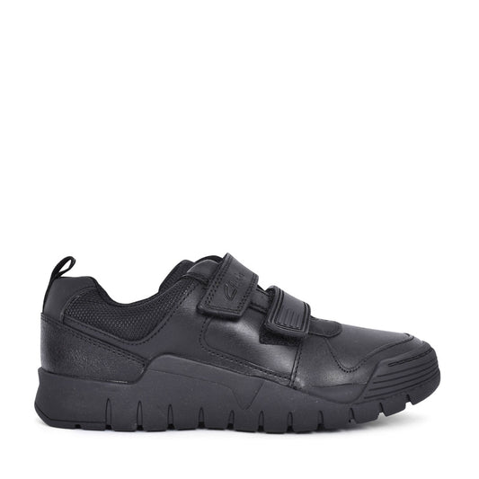 Boys Scooter Speed Black Leather Velcro Shoe In Kids G Fit