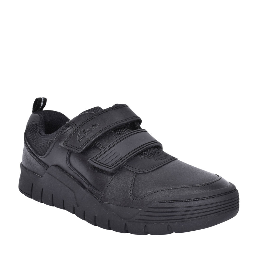Boys Scooter Speed Black Leather Velcro Shoe In Kids G Fit
