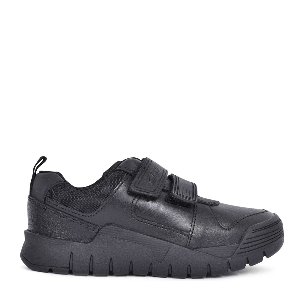 Boys Scooter Speed Black Leather Velcro Shoe In Kids H Fit