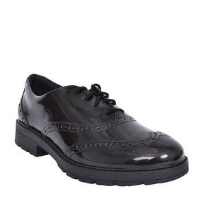 Girls Loxham Brogue Youth Black Patent Laced Brogue Shoe In Kids G Fit