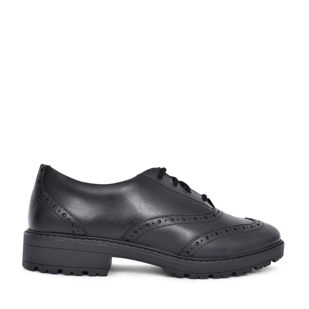 Girls Loxham Brogue Black Leather Laced Brogue Shoe In Kids F Fit