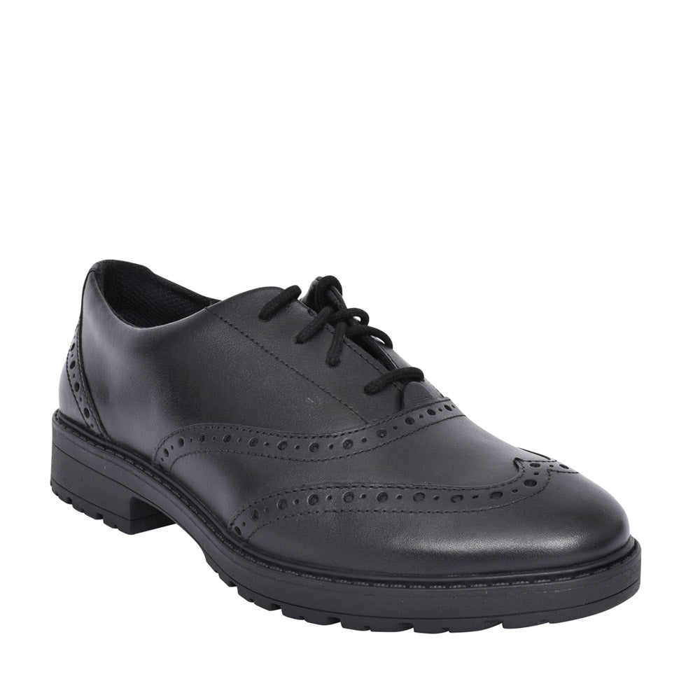 Girls Loxham Brogue Black Leather Laced Brogue Shoe In Kids F Fit