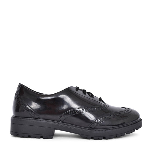 Girls Loxham Brogue Youth Black Patent Laced Brogue Shoe In Kids F Fit
