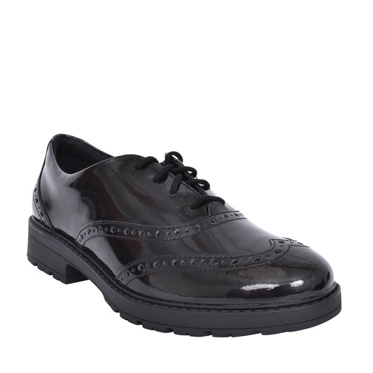 Girls Loxham Brogue Youth Black Patent Laced Brogue Shoe In Kids G Fit