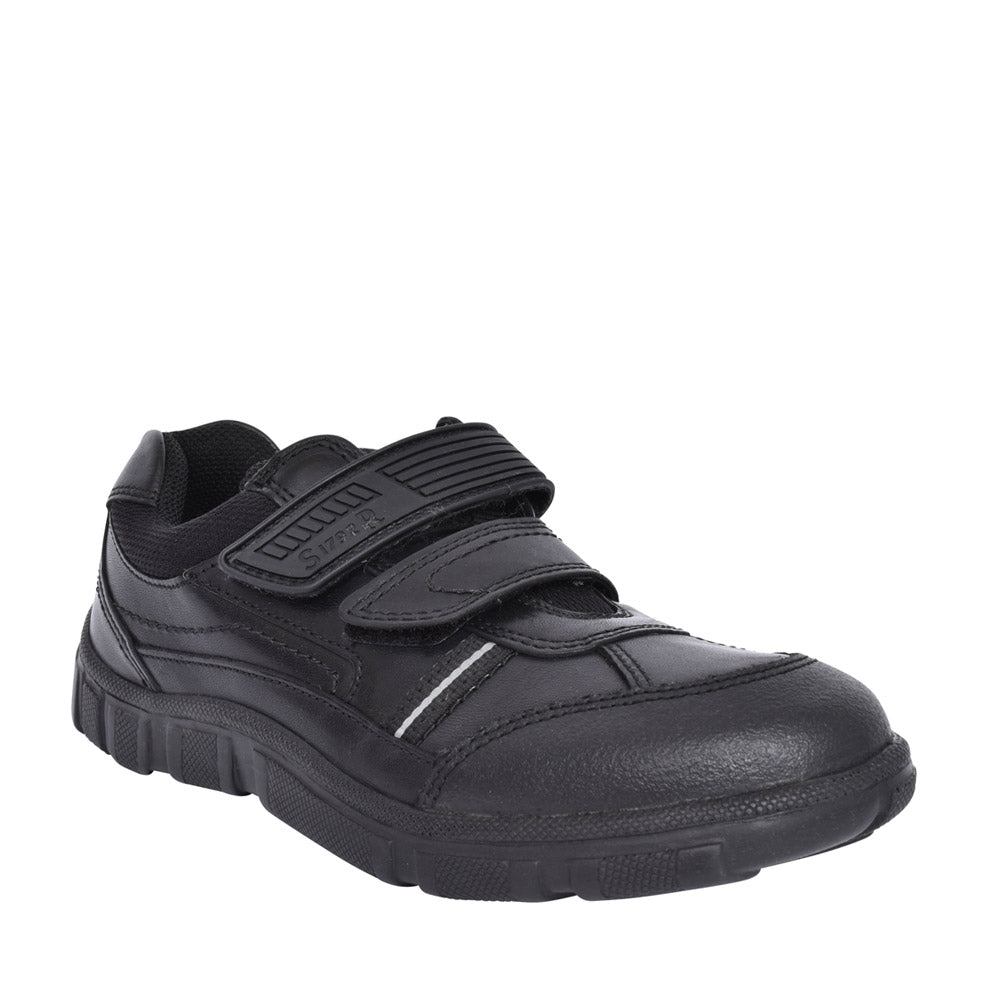 Boys Luke Black Leather Velcro Shoe In Kids F Fit