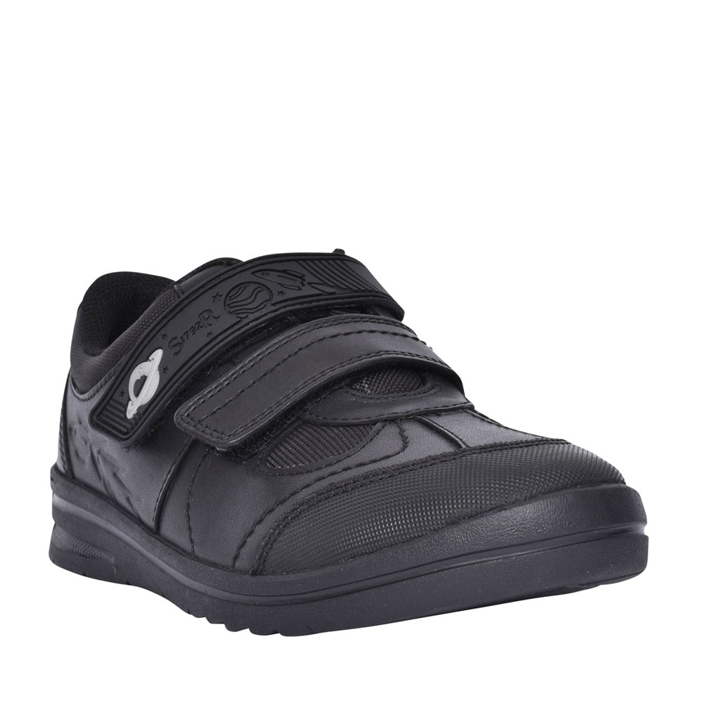 Boys Rocket Black Leather Shoe In Kids E Fit